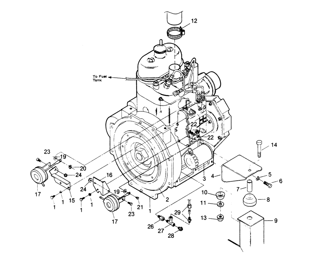 Engine (Injection Pump Side) Diagram and Parts List for 1010-A  Generac Welder