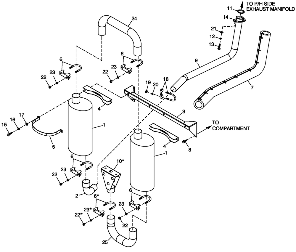 Muffler Exhaust Diagram and Parts List for 0052631 (4442921 - 4788029)(2007) Generac Generator