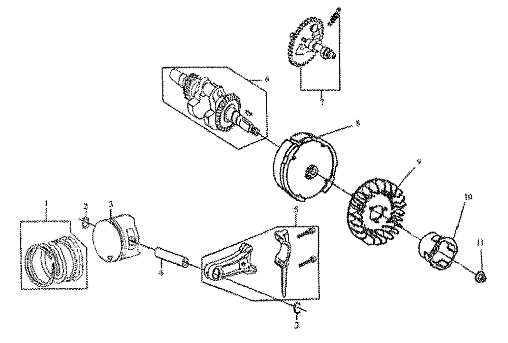 Crankshaft Piston Con. Rod Camshaft And Flywheel Assy Diagram and Parts List for 0061040 (5854831B - 6892387B)(2015) Generac Generator