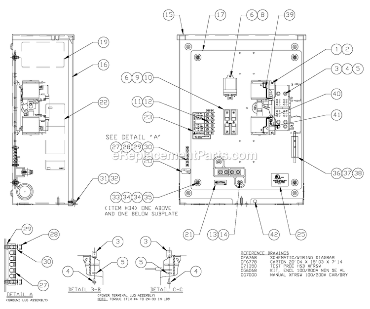 100a Transfer Switch Assembly Diagram and Parts List for G0053351 (0609V32608)(2016) Generac Generator