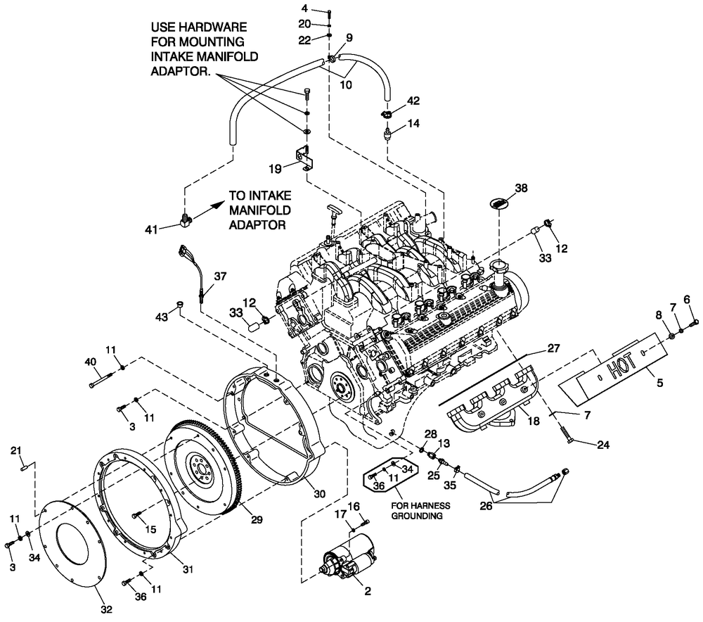 Engine Common Parts R/H 5.4l G/B Diagram and Parts List for QT08054ANNNA (4842570 - 4862749)(2007) Generac Generator