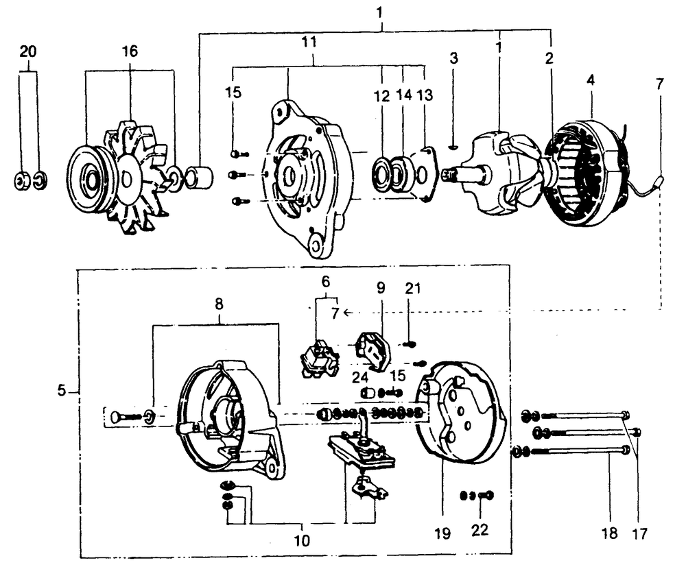 Engine Alternator Diagram and Parts List for 1015-A  Generac Welder