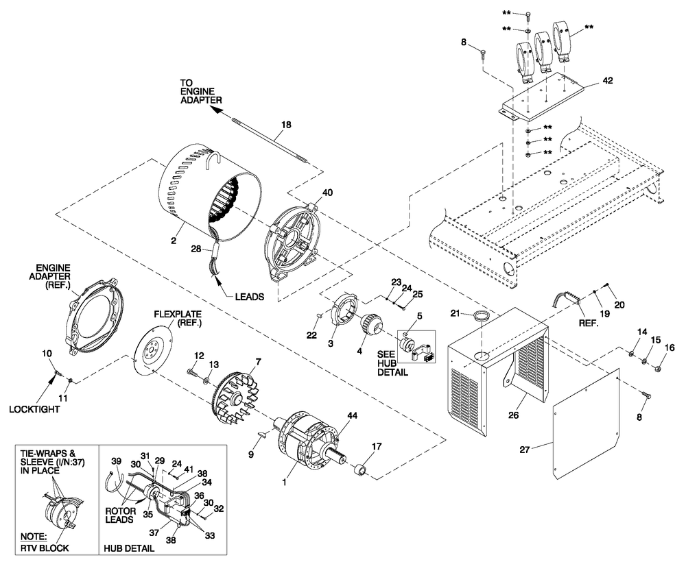 Cpl Altrenator Brushless 70kw 4-Pole Diagram and Parts List for QT05554AVNNA (4495265 - 4709649)(2007) Generac Generator
