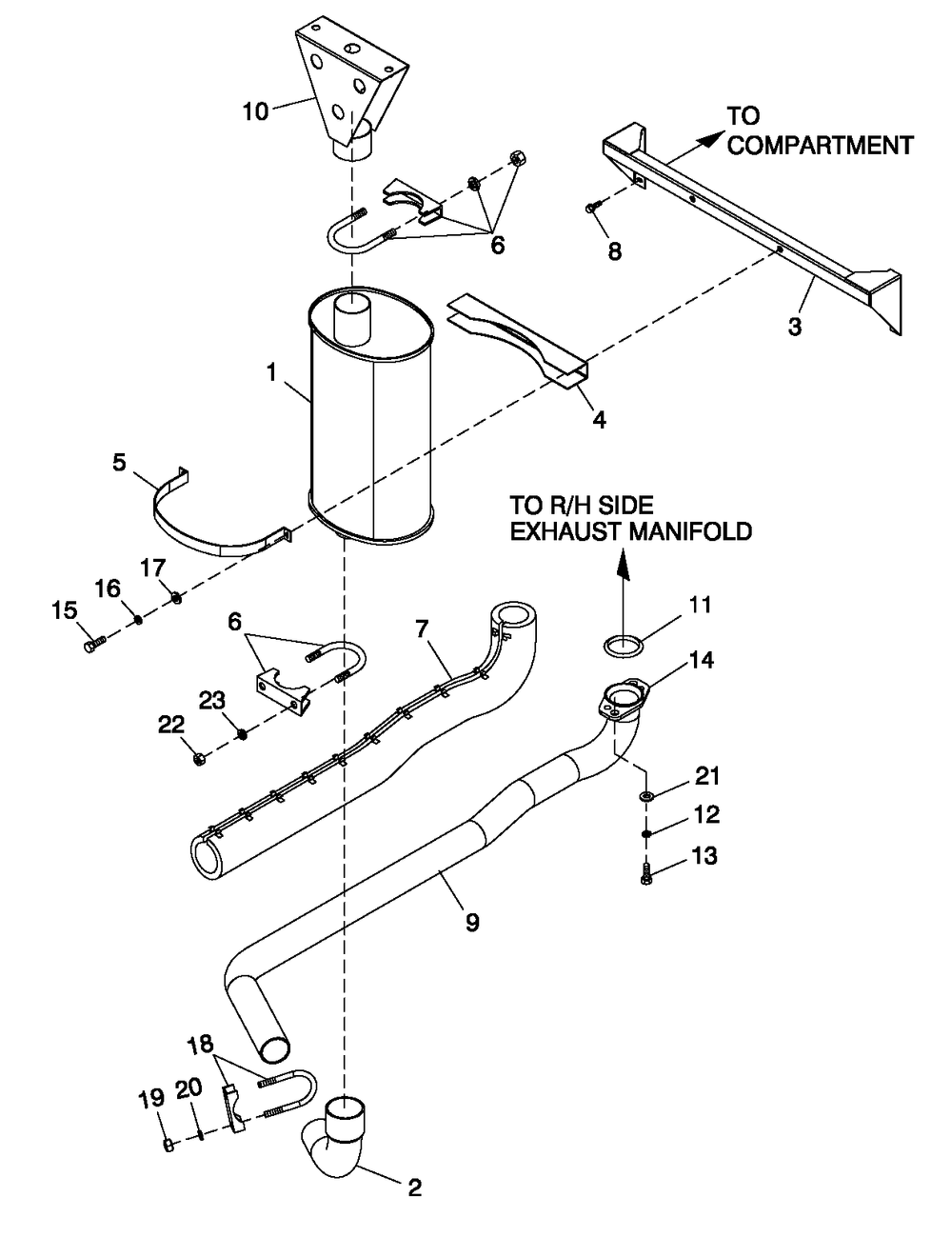 Muffler Exhaust 2.4l 45kw C2 Diagram and Parts List for 0052620 (4362178 - 4402530)(2006) Generac Generator