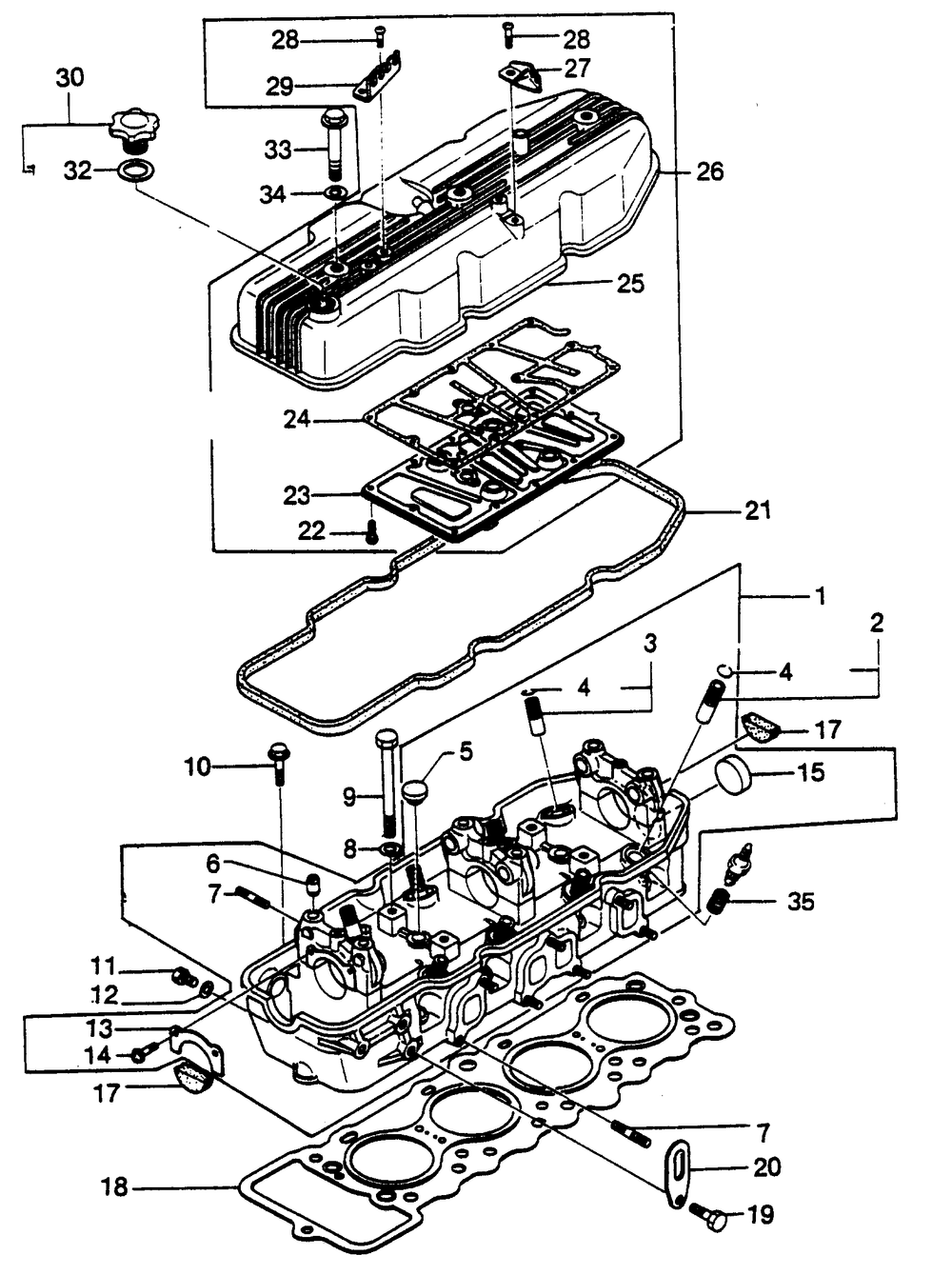 Cylinder Head Assembly Diagram and Parts List for 6962-4  Generac Welder
