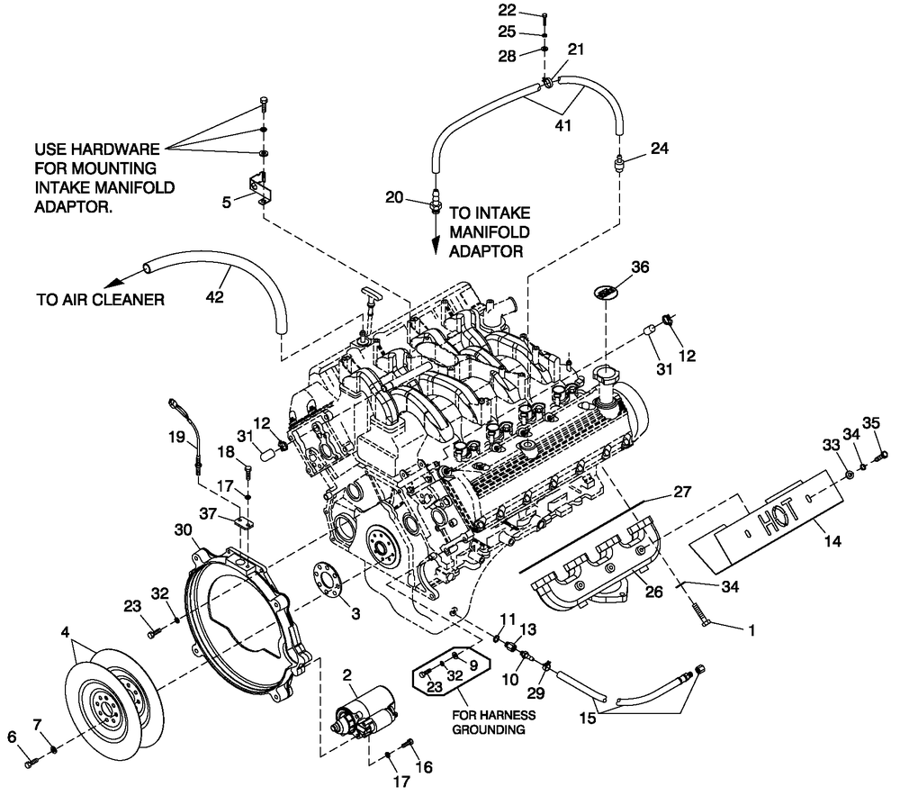 Engine Common Parts R/H Side 5.4l Cpl Diagram and Parts List for BT10054ANSN (4106V20159)(2006) Generac Generator