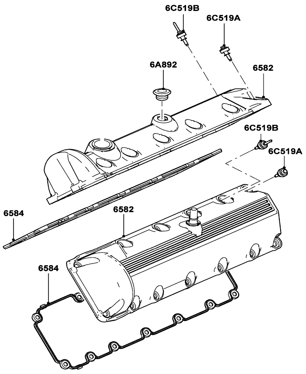 5.4l Gas Engine Rocker Cover Diagram and Parts List for QT08054ANSNA (5981037 - 5981038)(2010) Generac Generator