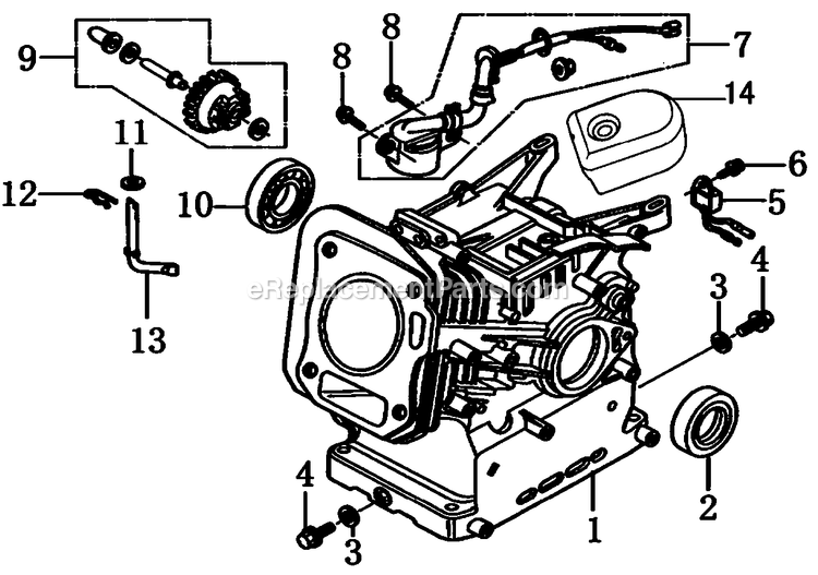 Crankcase Diagram and Parts List for G0060221 (7457775)(2016) Generac Generator