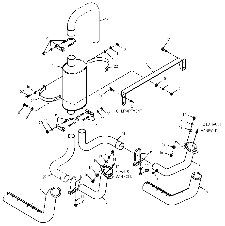 Muffler Diagram and Parts List for 0051001 (1705V02780 - 3305V03353)(2005) Generac Generator