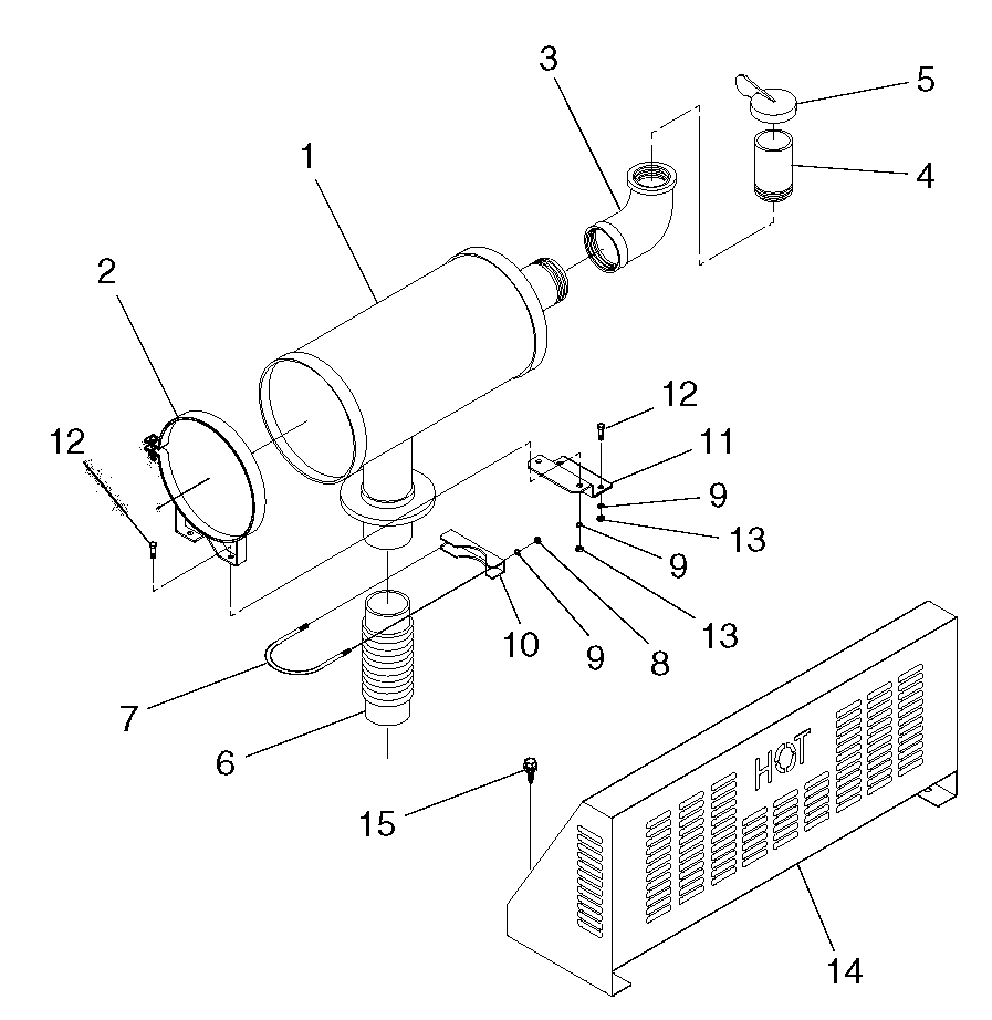 Muffler Diagram and Parts List for 0044741 (3580728 - 3694588)(2014) Generac Generator