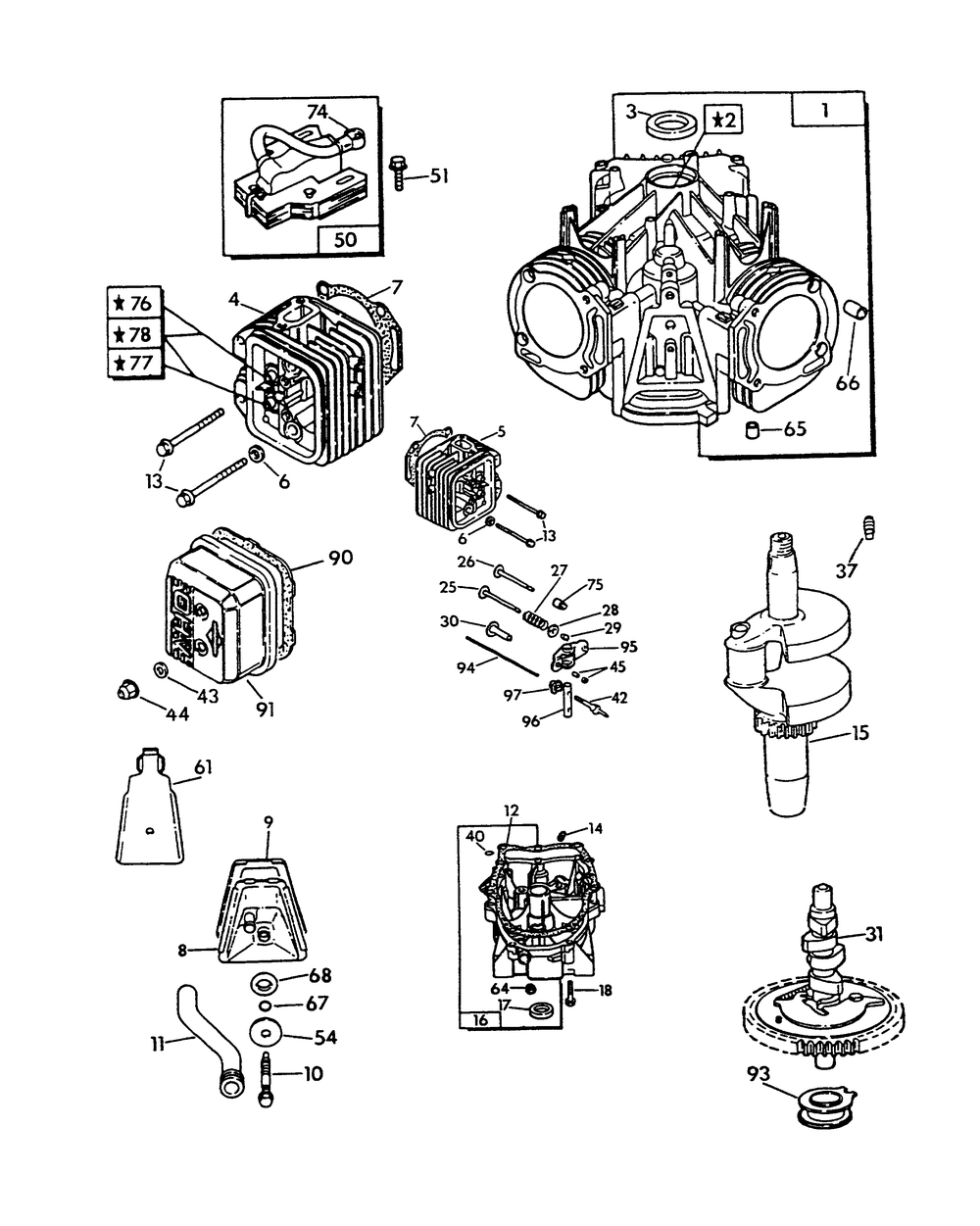 Engine Parts (Part 1) Diagram and Parts List for 9653-0  Generac Generator