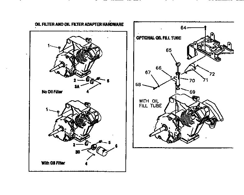 Oil Fill Tube And Oil Filter Diagram and Parts List for GN190  Generac Engine