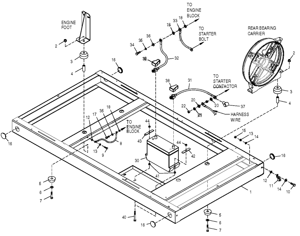 Mounting Base Diagram and Parts List for 0049480 (3770323 - 3776820)(2003) Generac Generator