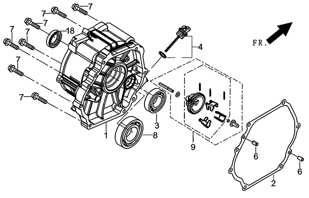 Crankcase Cover And Governor Diagram and Parts List for 0059395 (7008470E - 7479864E)(2016) Generac Generator
