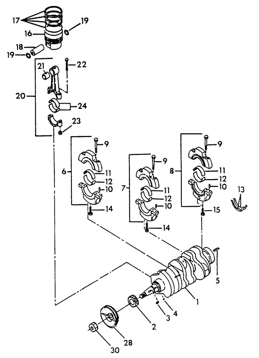 Crankshaft And Piston Diagram and Parts List for 9055-0  Generac Generator
