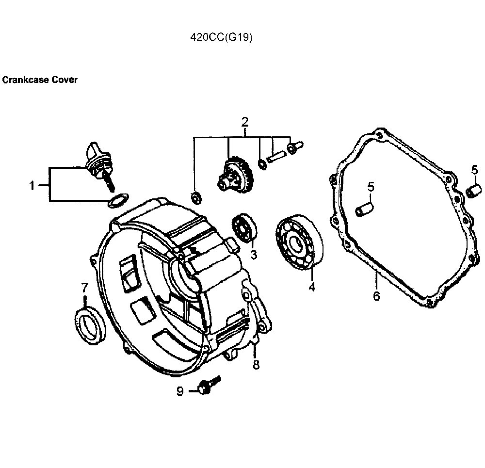 Crankcase Cover Diagram and Parts List for GP7500E-5943-5  Generac Generator