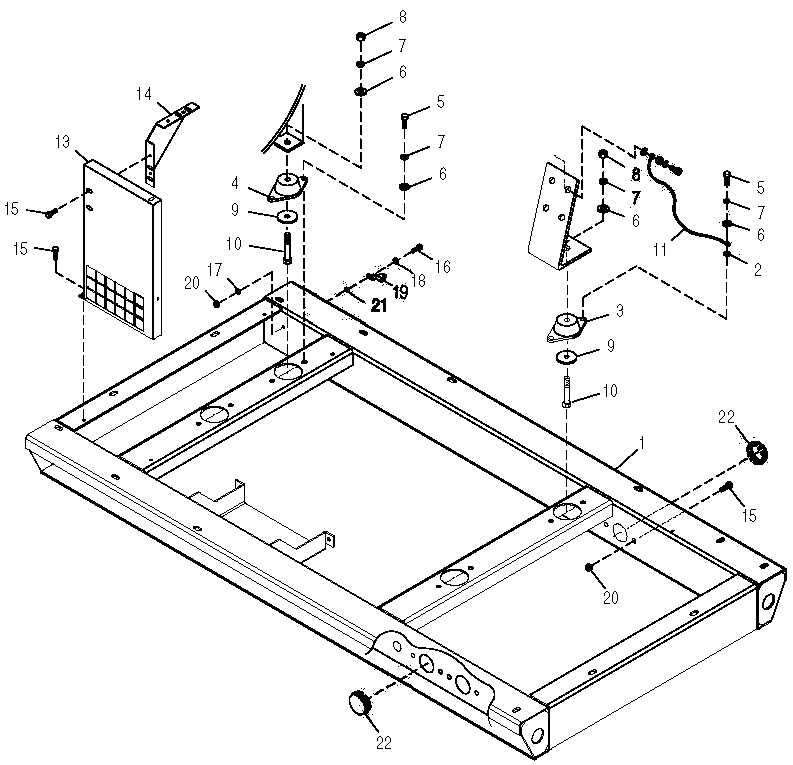 Mounting Base Diagram and Parts List for 0051040 (0505V01168)(2005) Generac Generator