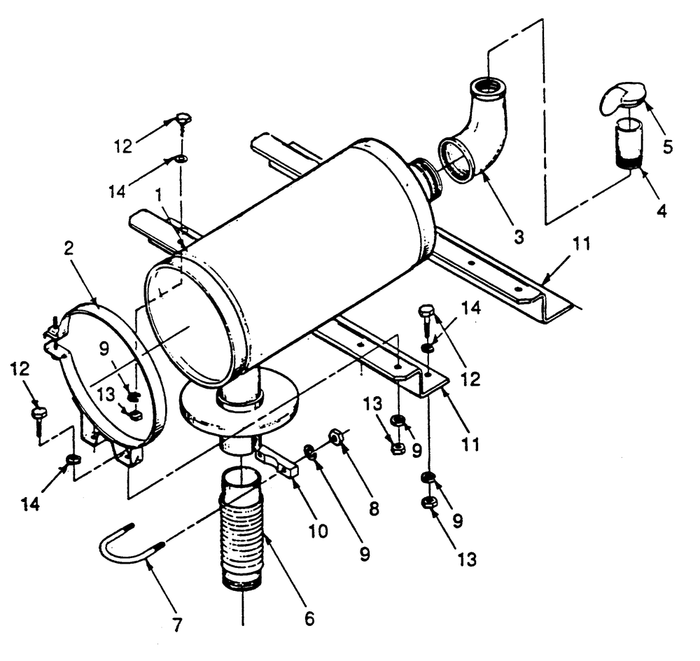 Exhaust Muffler Diagram and Parts List for 9172-0  Generac Generator