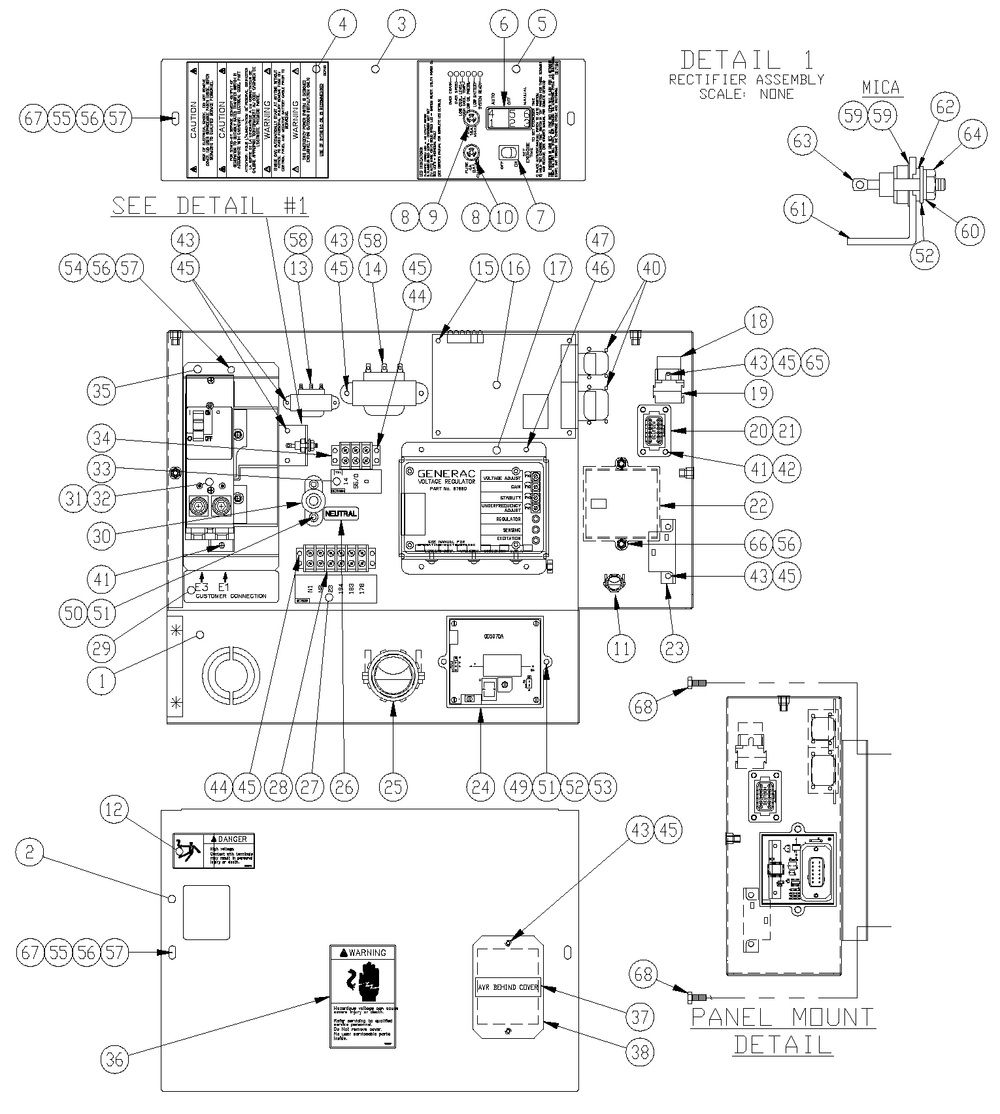 Control Panel Diagram and Parts List for 0049484 (4162283 - 4185523)(2005) Generac Generator