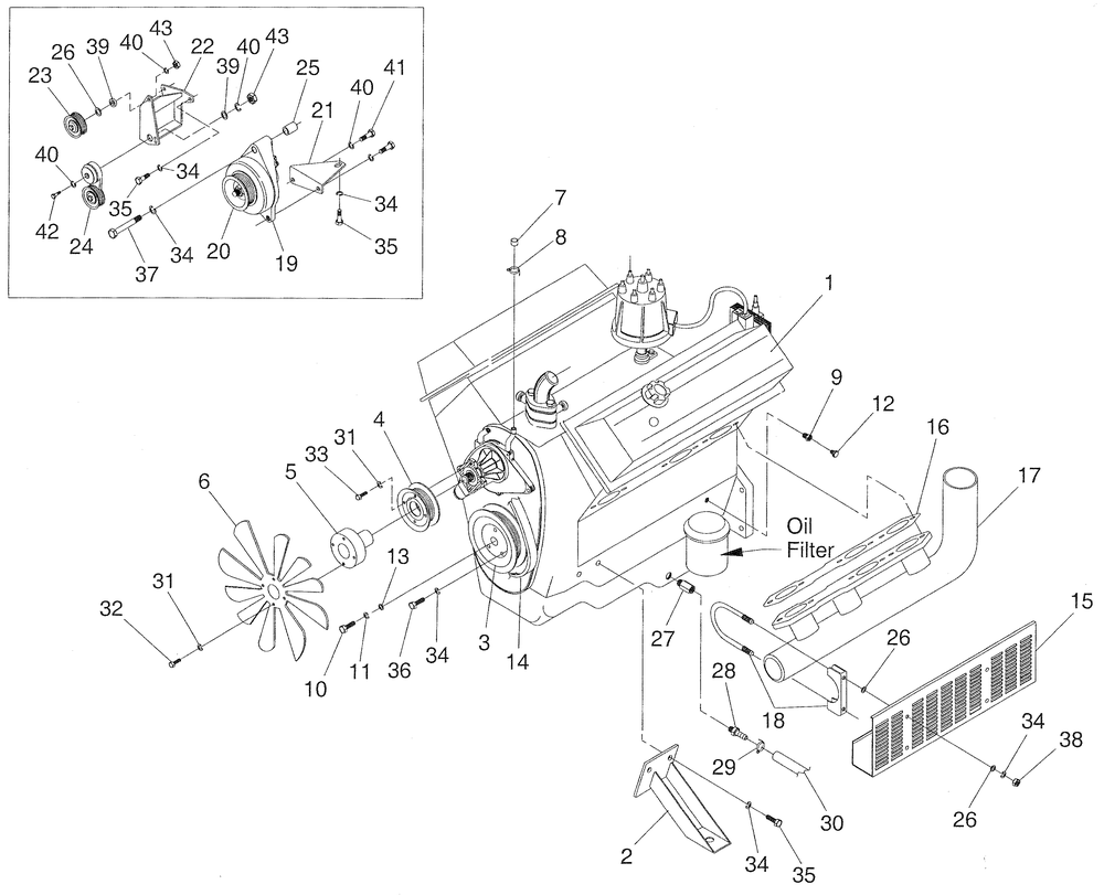 Engine Common Parts Diagram and Parts List for 0046260 (3580746)(2001) Generac Generator