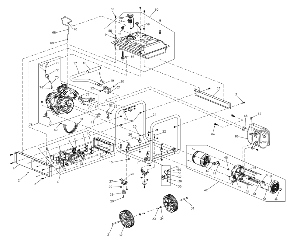 Fig-0 Diagram and Parts List for G0076700 GP6500 Generac Generator