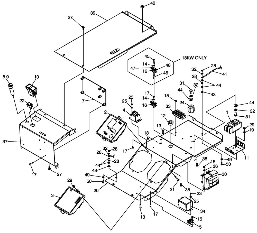 Control Panel 2 Diagram and Parts List for 0052470 (4913782 - 4933931)(2007) Generac Generator