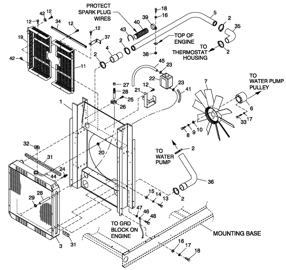 Coolin System And Fan Drive Diagram and Parts List for 0057091 (5304977)(2009) Generac Generator