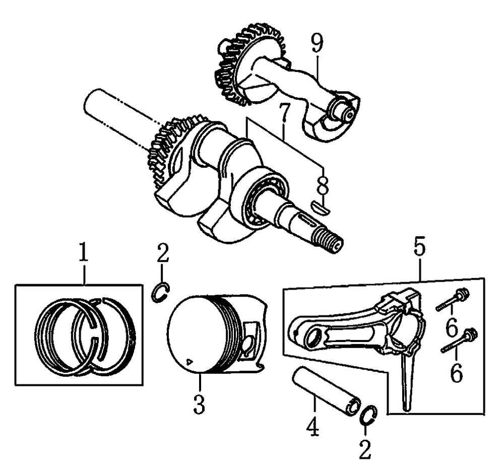 Crankshaft And Piston 1 Diagram and Parts List for 0069310 (9999124 - 10041326)(2015) Generac Generator