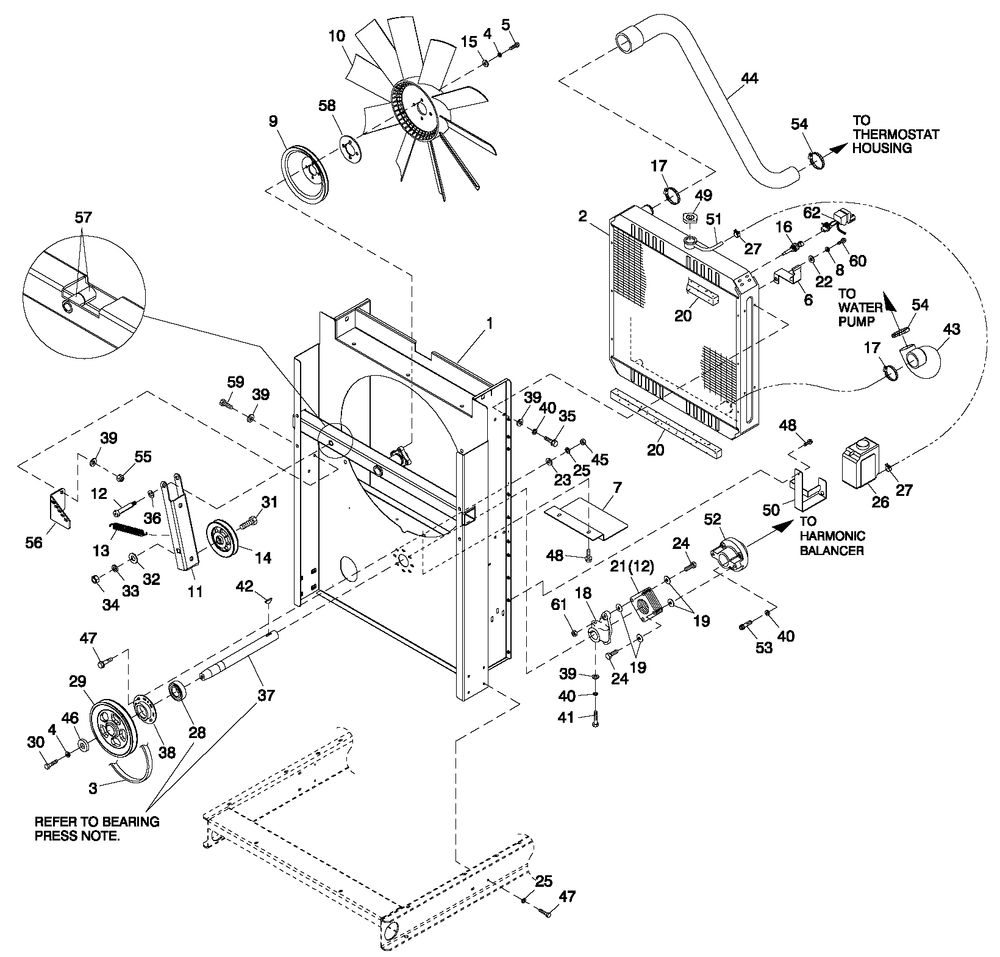 C2 Cooling System And Fan Drive Diagram and Parts List for ET04842ANAY (5882868)(2010) Generac Generator