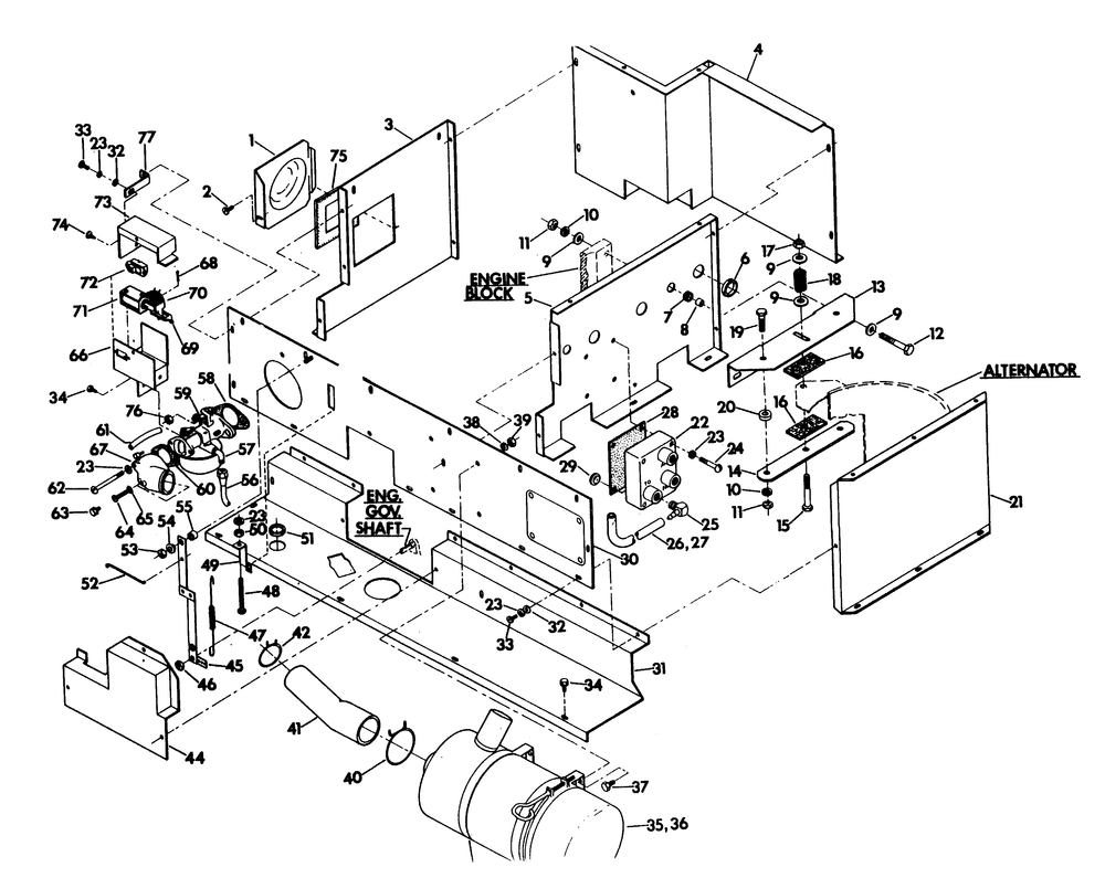 Engine Shroud Diagram and Parts List for 6120-1  Generac Generator