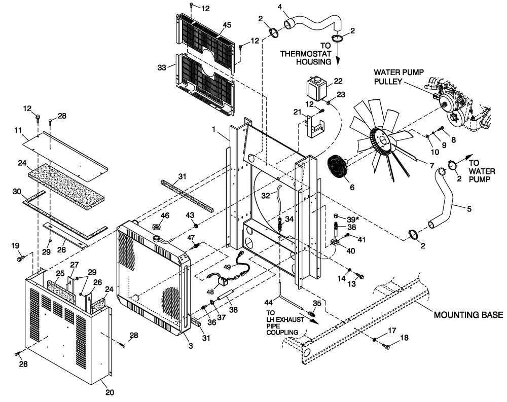 C2 Cooling System And Fan Drive Diagram and Parts List for 0052220 (4342931 - 5326657)(2014) Generac Generator