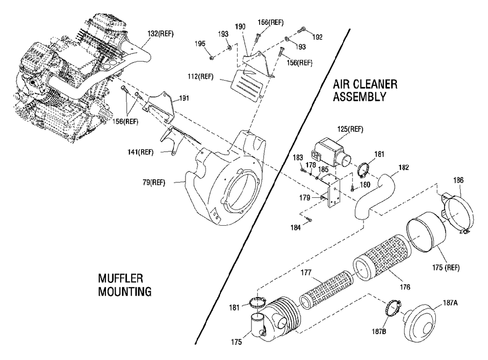 Muffler Mounting / Air Cleaner Diagram and Parts List for GTV-990  Generac Generator