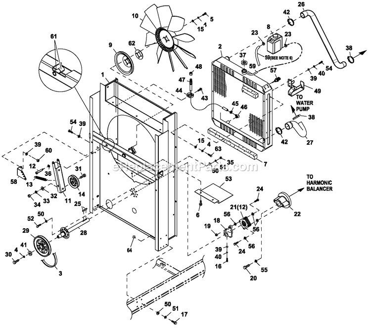 Coolsys/Fan Drive 4.6l Cp Diagram and Parts List for HT08054JNAX (3000089944)(2016) Generac Generator
