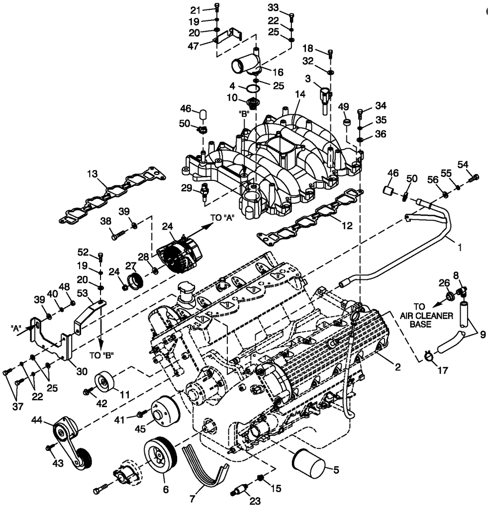 Engine Common Parts L/H Side 4.6l G3 Qt Diagram and Parts List for CT08046ANSN (0707V22030)(2007) Generac Generator