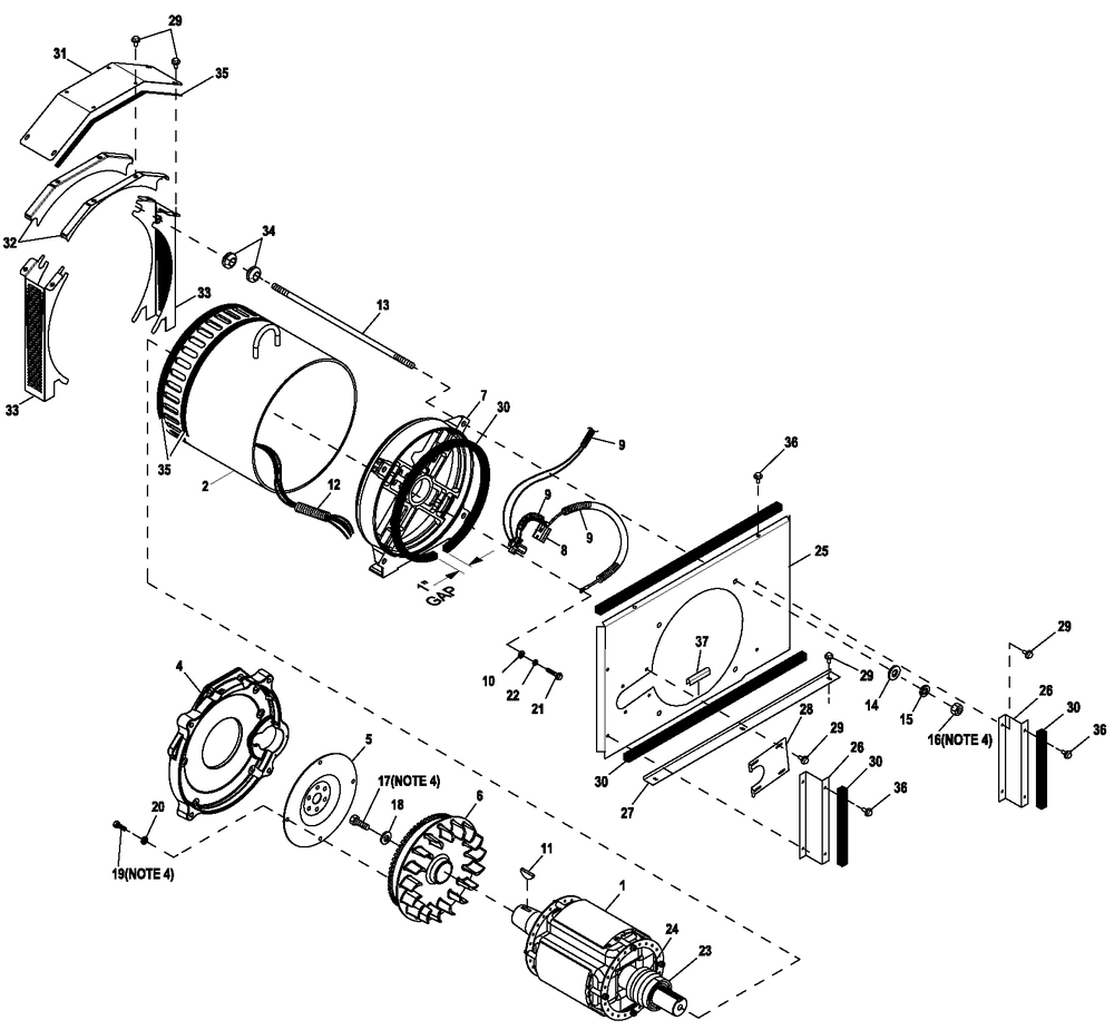Alternator Common Parts Diagram and Parts List for HT03524ANAX (7064093 - 8357475)(2013) Generac Generator