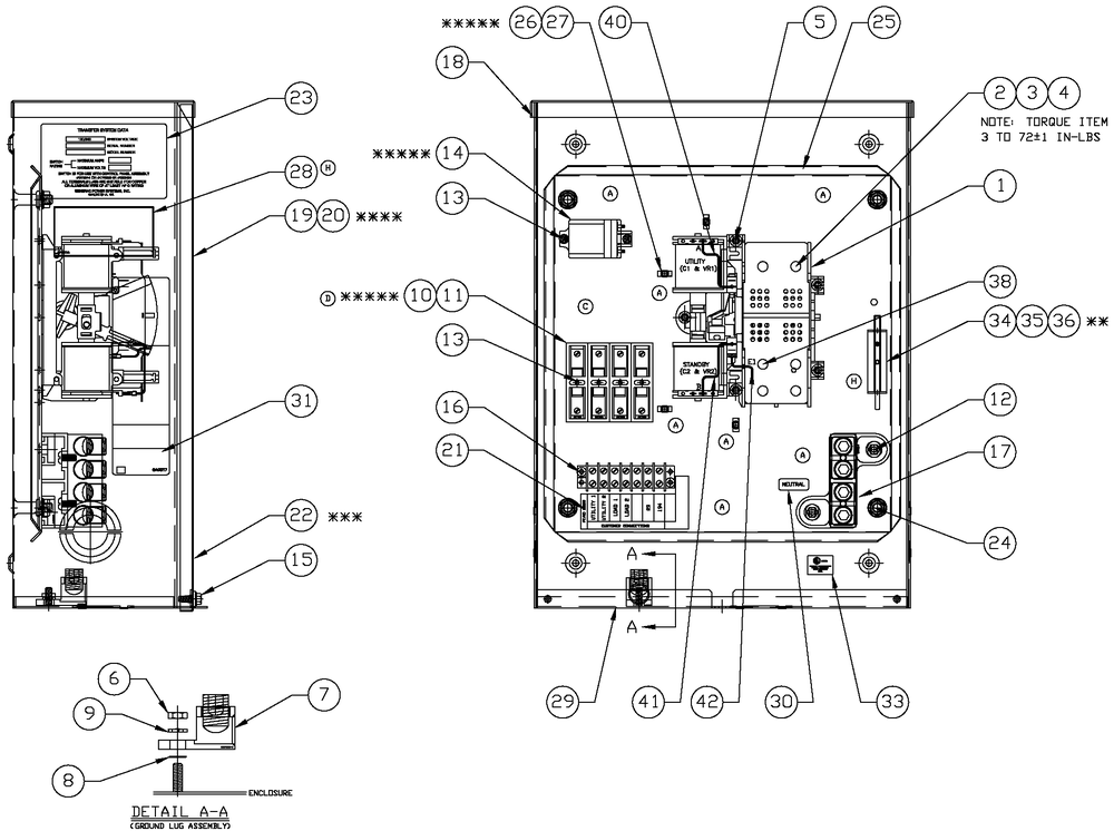 Av Xfer Switch 200a 1.5 Diagram and Parts List for 0052280 (4338592 - 4338602)(2006) Generac Generator