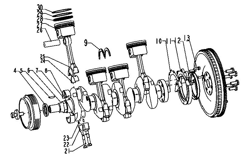 1.5l Gas Engine Crankshaft Assembly Diagram and Parts List for QT03015ANSX (7005578 - 9279531)(2014) Generac Generator