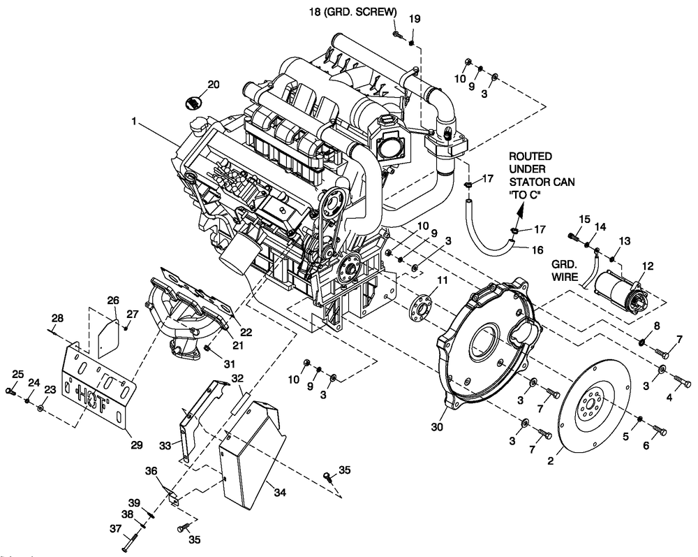 Engine Common Parts 3.0l G3 R/H Side Diagram and Parts List for CT06030ANAN (1907V23210 - 4807V25565)(2007) Generac Generator