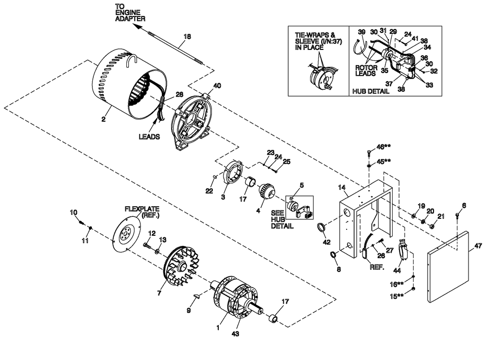 Alternator Common Parts Diagram and Parts List for 0057091 (5304977)(2009) Generac Generator