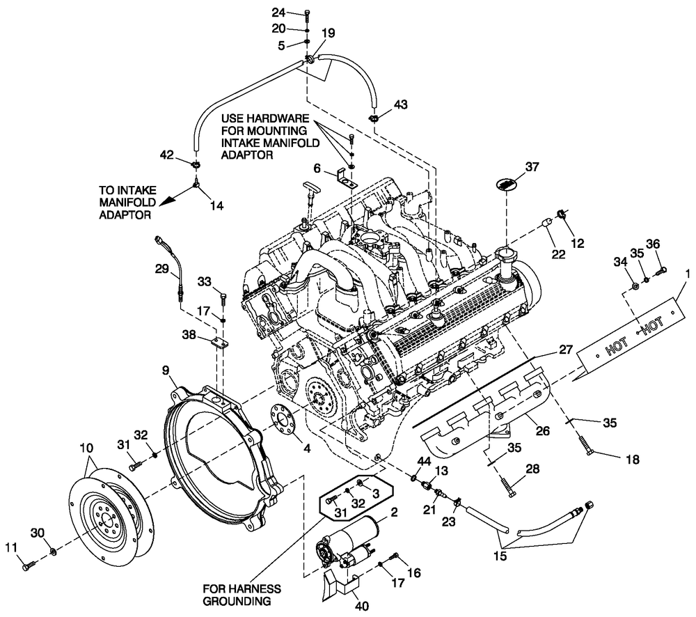 Engine Common Parts R/H Side Diagram and Parts List for QT07068ANAN (4176410)(2005) Generac Generator