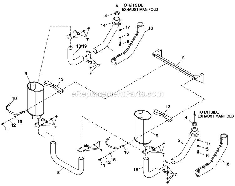 Muffler 5.4l/6.8l Cpl Exhaust C3 O/S Diagram and Parts List for QT07068GNNNA (5011556)(2008) Generac Generator