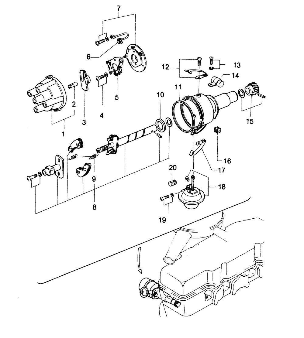 Distributor Diagram and Parts List for 1009-A  Generac Welder