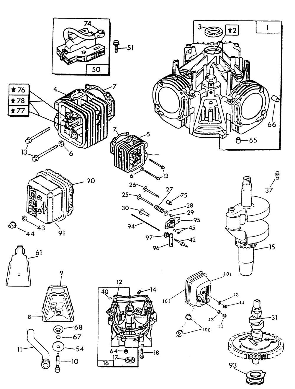 Engine Common Parts 2 Diagram and Parts List for 9735-1  Generac Generator