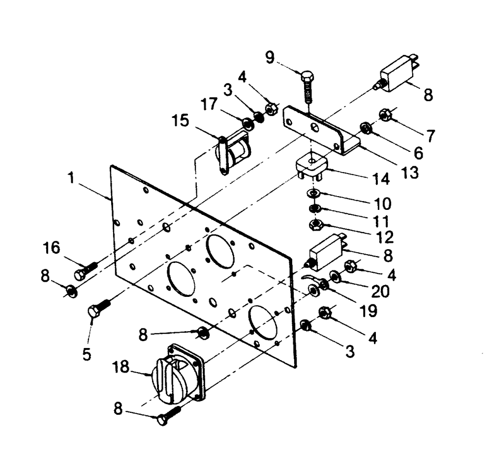 Receptacle Panel Diagram and Parts List for 1013-B  Generac Welder