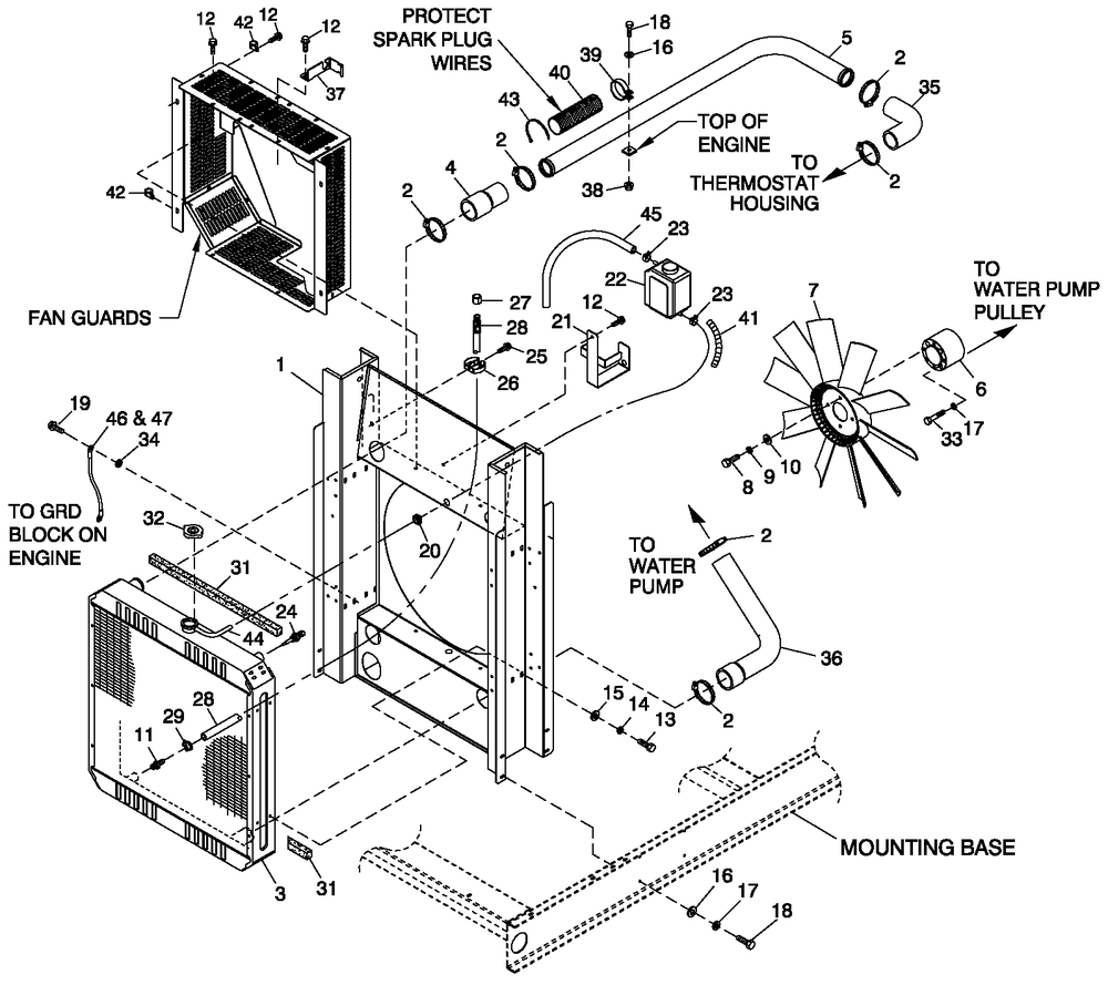Cooling And System And Fan Drive 4.2l G3 Tel Diagram and Parts List for 0057091 (5304977)(2009) Generac Generator