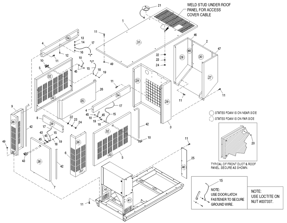 Acoustic Compartment Diagram and Parts List for 0049132 (3797302 - 3797704)(2003) Generac Generator