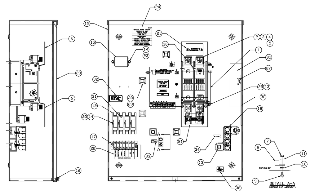 Av 200a 600v 2-Pole Trnsfr Sw Diagram and Parts List for 0044741 (3580728 - 3694588)(2014) Generac Generator