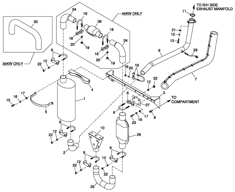 Muffler Exhaust 2.4l G2 Emissions Diagram and Parts List for 0053402 (5383192)(2009) Generac Generator