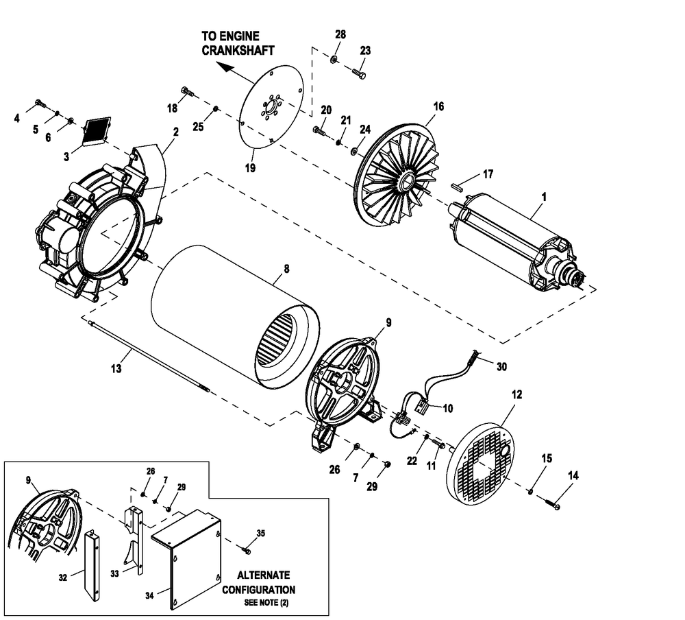 Alternator Common Parts Diagram and Parts List for QT02224ANAX (5931780 - 9251667)(2014) Generac Generator