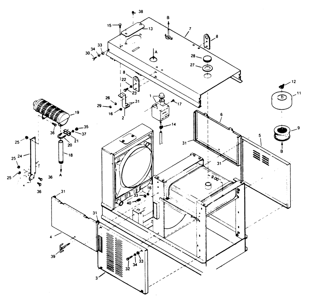 Exterior Panels Diagram and Parts List for 1009-C  Generac Welder